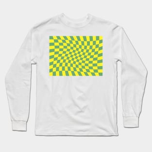 Twisted Checkered Square Pattern - Yellow & Fern Green Long Sleeve T-Shirt